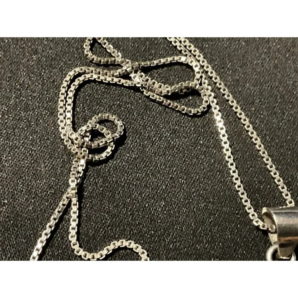 925 Italy Vintage 18in Box Chain Amber Pendant Necklace